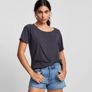 NWT RVCA Wyatt Distressed Short Sleeve Tee In Grey